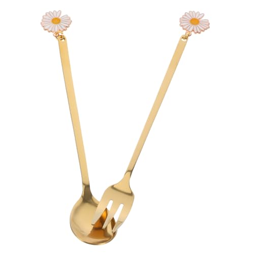 Alipis 2Pcs Stainless Steel Mini Forks and Spoons for Fruit Dessert Salad and Cocktail Portable Dinner Server Utensils for Easy Pairing and Mixing