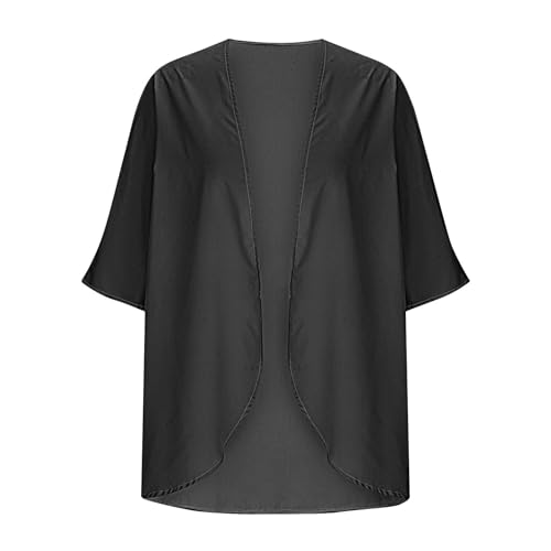 Girls Chiffon Cardigans Teens 3/4 Length Sleeve Lightweight Solid Beach Wear Boho Holiday Cover Ups Plain Blouse Top3