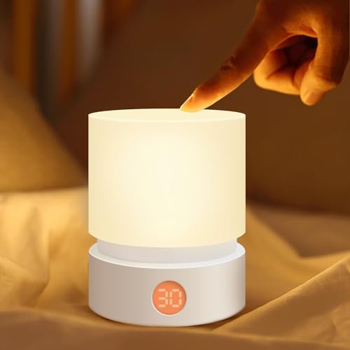 Image of Mielukan Small Table Lamp, Portable Dimmable Night Light with Timer for Kids, 3000k Warm Led Light, Small Bedside Lamps for Bedroom Living Room Housewarming Valentine's Day Gift （White）