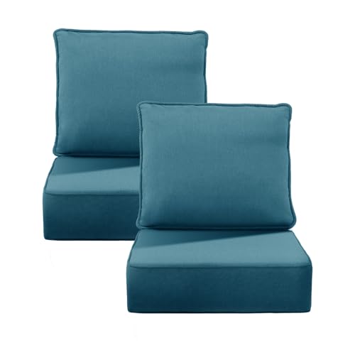 Image of 6 inch Thick Outdoor Chair Cushions, 24 x24 Inch Patio Furniture Cushions Set of 2 with Water Resistant & Removable Cover, UV Resistant, 30D High Density Sponge Patio Cushion, Peacock Blue