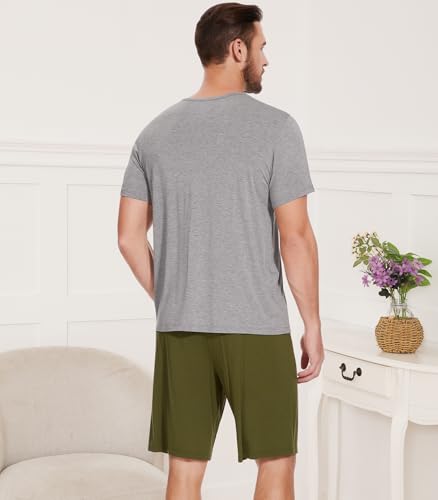 Image of NACHILA Men's Bamboo Viscose Pajamas Set Raglan Short Sleeve Shorts Pjs