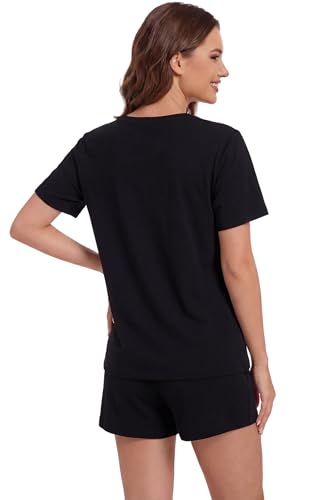 Image of LUBOT Pajamas for Women Set Bamboo Viscose with Cotton Cooling Soft 2 Piece PJ Sets Short Sleeve Nightwear S-2XL