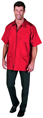 Betty Dain Nylon Barber Jacket, Short-Sleeves, Water Resistant, Machine Washable Lightweight Crinkle Antron Nylon, Zip Front, Two Lower Front Pockets and One Chest Pocket, Red, L
