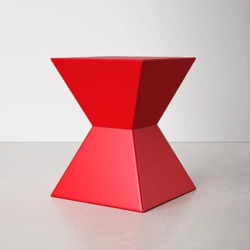 Image of Wooden Block Accent Side Table in Antique Wooden Design, Fully Assembled, End, Bedside Table and Nightstand, for The Living Room and Bedroom-Red