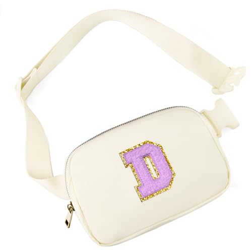 Image of Gitus Gifts for 8 9 10 11 12 Year Old Girls Belt Bag Fanny Pack Crossbody Bags with Initial Letter Patch Cute Stuff Birthday Gifts for Teen Girls Women Personalized Trend Stuff (Ivory-D)