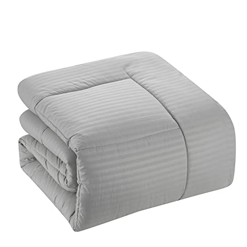 Image of Sweet Home Collection Queen Comforter Set 8 Piece Bed in a Bag with Bed Skirt, Fitted Sheet, Flat Sheet, 2 Pillowcases, 2 Pillow Shams, Queen, Dobby Silver