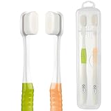 OBrush Soft Toothbrush for Sensitive Teeth and Gums, New 20,000 Micro Fine Nano Bristles Tooth Brush for Adults, Pregnant and Elderly, Packed in Portable Case, Color Green Beige Pack of 2