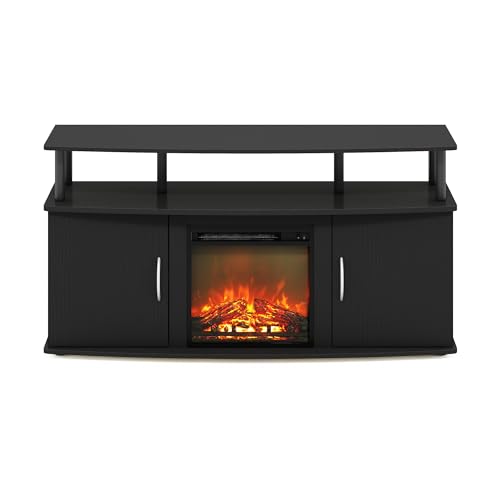 Image of Furinno Jensen TV Stand with Fireplace, Entertainment Center, TV Console for TV up to 55 Inch and Open Shelf, Storage Cabinet, for Living Room, Bedroom, Dark Americano