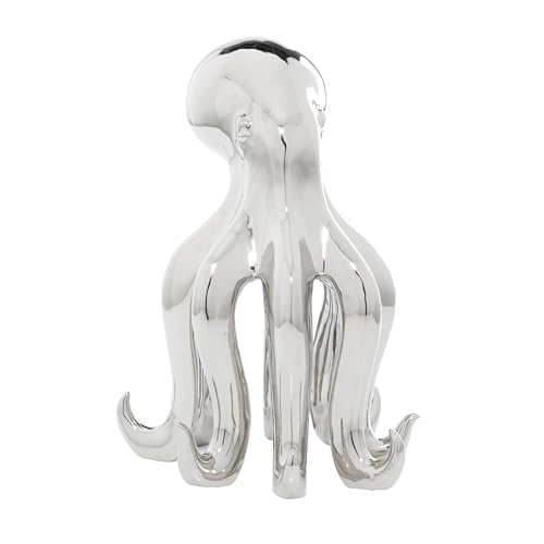 Deco 79 Porcelain Ceramic Octopus Decorative Sculpture Tall Home Decor Statue with Long Tentacles, Accent Figurine 11" x 12" x 17", Silver by Deco 79 - Used condition - US$33.68
