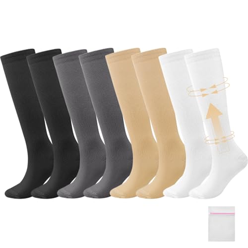 Scettar 4 Pares Medias de Compresion Mujer y Hombre(S/M),Calcetines Compresion Mujer y Hombre Correr,Medias de Compresion Varices,para senderismo, vuelo, embarazo, carrera