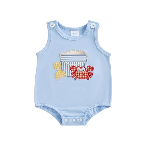 Baby Boy Crawfish Fishing Outfit Sleeveless Bubble Romper Fish/Lobster Overalls Bodysuit Beach Summer Clothes