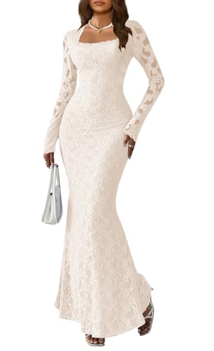 MITILLY Women Boho Lace Wedding Dress Vintage Long Sleeve Maternity