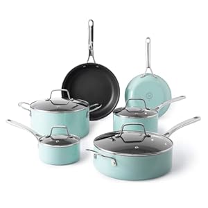 Martha Stewart Lockton Premium Nonstick 10 Piece Enamel Heavy Gauge Aluminum Pots and Pans Cookware Set – Martha Blue