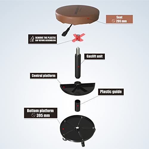 HASKYY Werkstatthocker Rollhocker | Höhe 430-580mm I Sitz Geleinlage | Werkstatt-Arbeits-Hocker-Stuhl-Sitz I 135kg | ø40 cm | 2 Ablagen