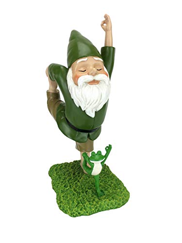 Gnomo Zen y Rana Zen  Postura Señor de la Danza  Paz y Tranquilidad para tu Jardín de Hadas y Jardín de Gnomos de GliztGlam. Figurita de Gnomo en Miniatura Talla Grande (27.94 cm)