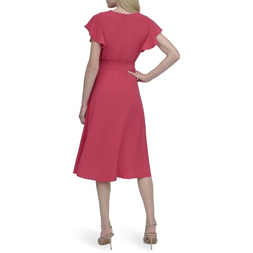 Image of DKNY Women's Flutter Sleeve Tie Fit & Flare Midi Dress