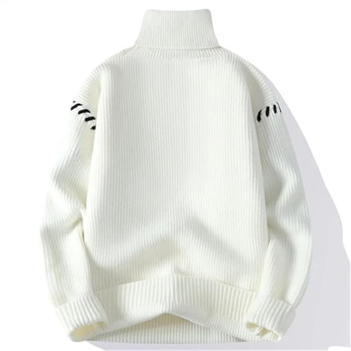 Men’S Turtleneck Long Sleeve Sweater Patchwork Loose Youthful Vitality Knitted Warm Pullover Sweater3