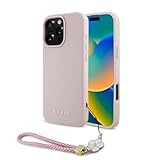 CG MOBILE Guess HC - Funda de teléfono diseñada para iPhone 16 Pro, duradera, a prueba de golpes, compatible con Magsafe, poliuretano granulado con correa con dije de flor, color rosa