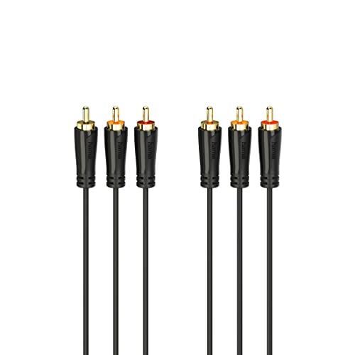 Cable RCA audio vídeo Hama 3 metros macho macho con conectores dorados triple