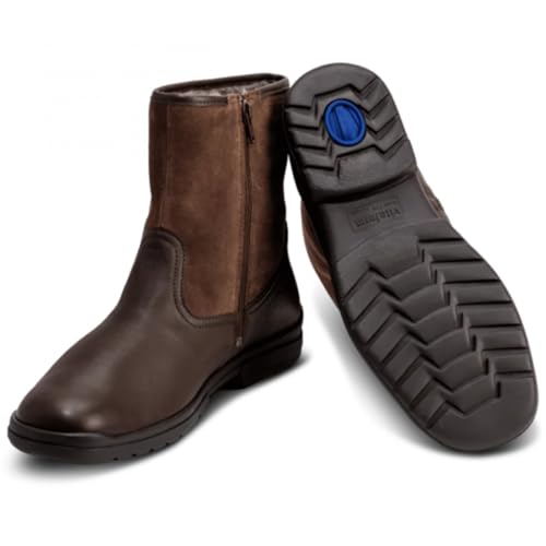 VITAFORM Stiefel Lammfell gefüttert für Herren | Stiefelette mit rutschhemmender Sohle | Weiches Velour- und Nappaleder | Warme Schuhe für den Winter | Reißverschluß Schoko, 42
