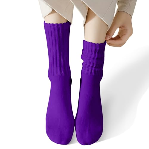 Image of COUVER Womens Scrunched Slouch Socks Soft Cotton Breathable Retro Crew or Knee High, Multiple Colors