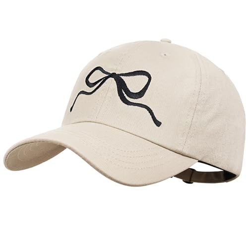 BUIPPMEM Bow-Tie Baseball Caps for Women - Trendy Y2K Style Cute Fashion Hats for Travel & Daily Use Beige/Black