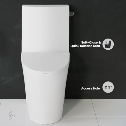 Inodoro de una pieza Angers, con descarga en remolino, entrada lateral derecha, altura estándar, 10 pulgadas de distancia al muro, capacidad de descarga 1.28 GPF, forma alargada, color blanco mate miniatura 5
