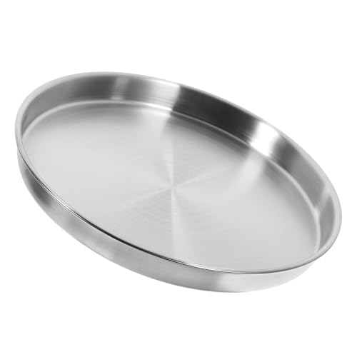 Cabilock Stainless Steel Round Serving Plate Multi Function Dinner Dish for Steak Pasta and Fruits Elegant Metal Plate for Outdoor Camping and Home Use Smooth Surface for Easy