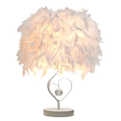 Lámpara de mesita de noche GUANSHAN con pantalla de plumas, lámpara de mesa moderna con base de metal y cristal en el centro para sala de estar, dormitorio, bar, restaurante y hotel.