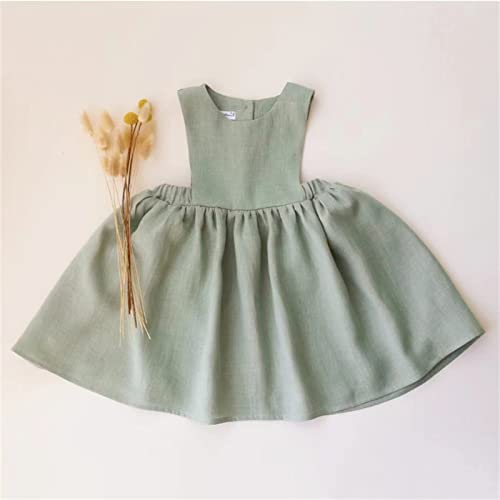 Toddler Girl Summer Cotton Linen Sleeveless Dress Light Green Solid Dress Daily Wear and School Dress (Green, 2-3 Years)2