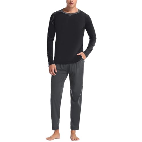 Ensemble pyjama homme manches longues avec pantalon droit confortable vêtement nuit