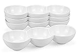 Yesland 3-Compartment Porcelain Appetizer Serving Tray - Set of 4 - White 10 Oz Triplet Bowl, Bowl Set, Perfect for Snacks, Dips, Condiments