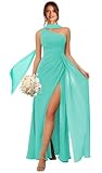 Koendye Turquoise Country Bridesmaid Dresses with Slit One Shoulder Chiffon Bridesmaid Dress 2025 for Women Floor Length US4
