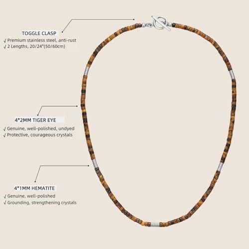 COAI OT Clasp Men's Beaded Necklace, Lapis Lazuli/Turquoise/Tiger Eye Crystal Necklace for Men - Image 4