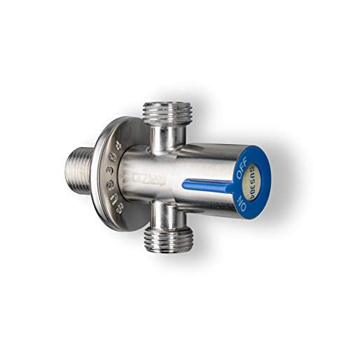 Doppel-Eckventil (3/8", blau) für Wasseranschluss von Geschirrspüler,Spülmaschine,Spüle in Bad oder Küche - Doppelter Wasser-Anschluss