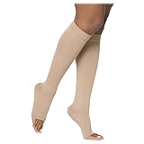SIGVARIS Men’s & Women’s Essential Opaque 860 Open Toe Plus Calf-High Socks 20-30mmHg - Light Beige - Extra Large Long