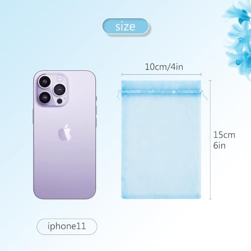 Image of FUNFERY 100PCS Baby Blue Organza Gift Bags 4x6in,Drawstring Jewelry Pouch
