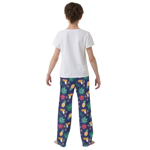 ZZKKO Tropical Toucan Pineapple Flower Boys Pants for Kids Jogger Pants with Pockets S-XL3