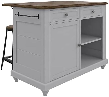 DHP Kelsey Kitchen Island with 2 Stools, Gray