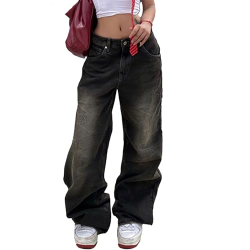 Distressed Baggy Jeans for Women High Rise Wide Leg Boyfriend Jeans Loose Skater Denim Pants Y2K Streetwear