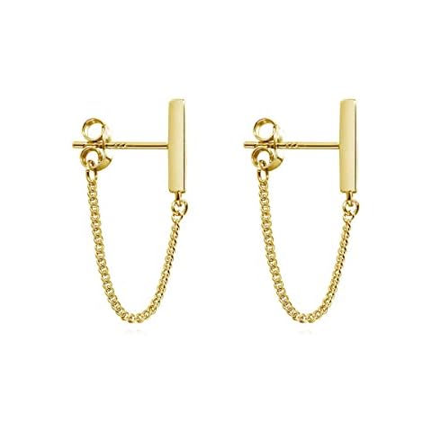 Reffeer 925 Sterling Silver Bar Chain Earrings Studs for Women Girls Bar Dangle Earring Minimalist, 1.22 inch, Sterling Silver Cover