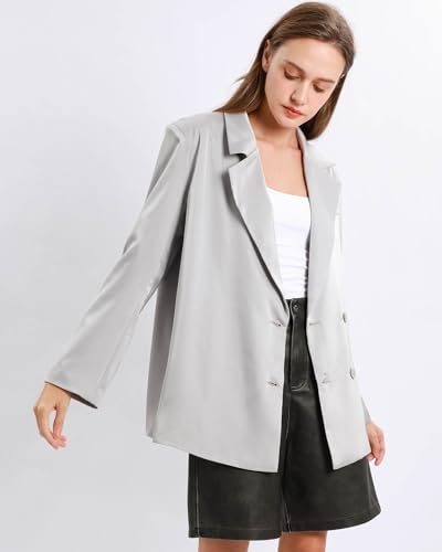 Xintianji Women Satin Causal Blazers - Long Sleeve Loose Fit Suit Button Front Work Blazer Jackets4