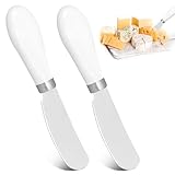 LINKIM BOLLY 2 Pcs Butter Knife Stainless Steel Butter Spreader Knife with White Porcelain Handle for Spreading Jam, Pastry and Cold Butter Multipurpose Kitchen Gadget, Silver