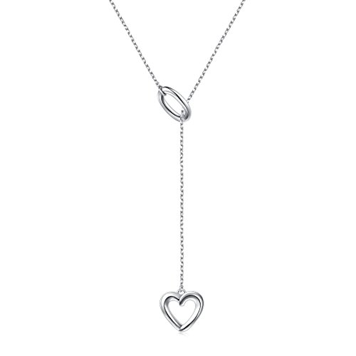Long Necklace 925 Sterling Silver Adjustable Oval Heart Y Shaped Lariat Necklace for Women Gifts, 20 + 2 inches