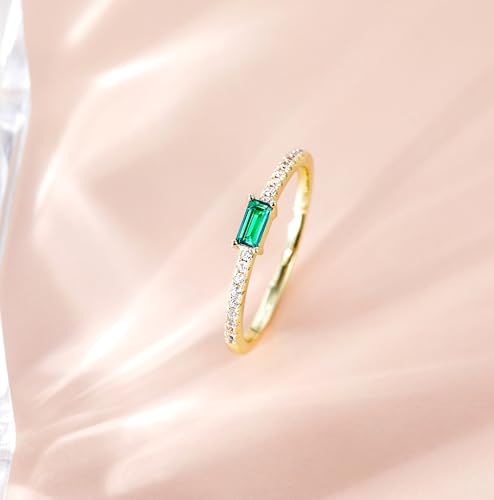 TIGRADE Emerald Cut Anniversary Ring Baguette Eternity Ring CZ Minimal Dainty Stacking Ring for Her Women Size 4-102