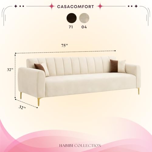 Image of Habibi Rich Velvet Suede 3 Seater Sofa Set | Spacious Soft Touch Comfort Seating | Modern Sofa for Living Room (Cream)