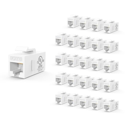 VCE UL Listed 25-Pack RJ45 CAT6 Keystone Coupler Female to Female Insert Coupler UTP CAT6 Keystone Inline Coupler White