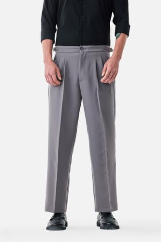 Image of SNITCH Men Casual Trousers | Relaxed Fit with Turned-Up Cuffs & Solid Pattern | Cotton Blend Fabric with Medium Stretch for Summer & Everyday Wear