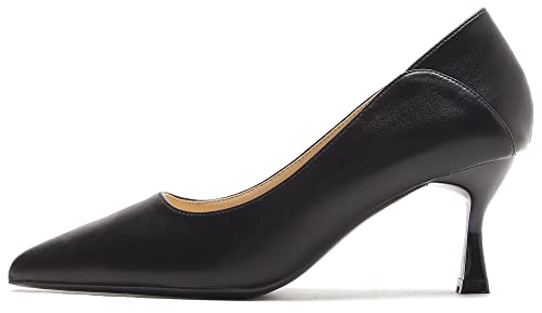 YooPrettyz Women's Pointed Toe Leather Slip On Kitten Low Heel Pumps Office Work Dress Foldable Shoes 2 Inch2
