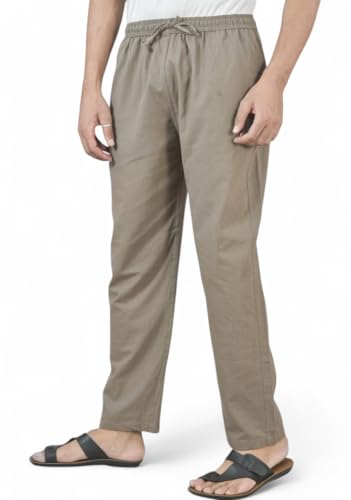 Image of Men's Formal Cotton Pants, Pure Cotton, Elastic Waist with Drawstring, Formal & Lounge Wear